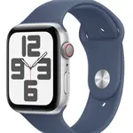 APPLE Watch SE (2024) Cellular 44mm Stříbrný hliník s denimovým sportovním řemínkem M/L