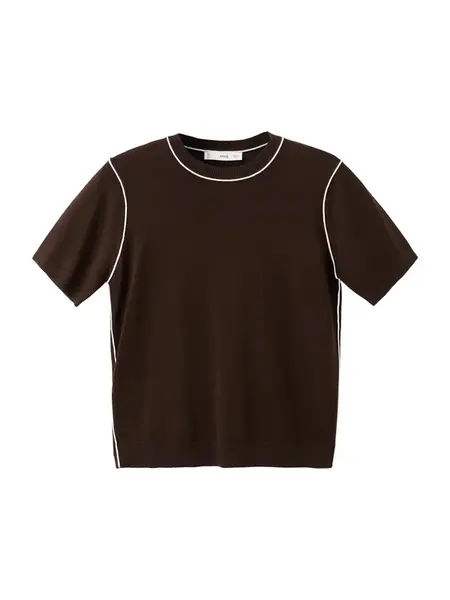 MANGO Sveter  tmavohnedá / šedobiela