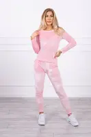 Kesi velurová souprava s řasením růžová