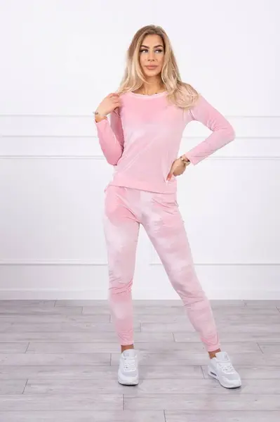 Kesi velurová souprava s řasením růžová