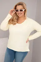 Kesi Włoski Dámska blúzka Plus Size s výstrihom do V a dlhším chrbtom žltá