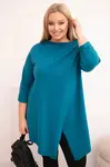 Kesi Dámská bavlněná blůza Plus Size asymetrická s ohrnovacími rukávy mořská
