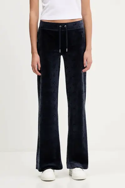 Velurové teplákové kalhoty Juicy Couture Monogram Lisa dámské, tmavomodrá barva, JCWBJ125303