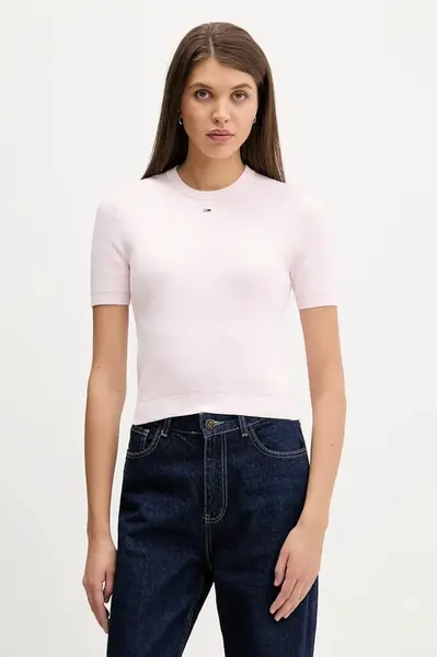 Bavlněný svetr Tommy Jeans růžová barva, DW0DW19336