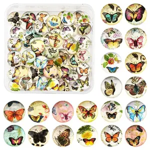 60Pcs Half Round with Butterfly Glass Cabochons