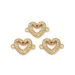 Brass Micro Pave Clear Cubic Zirconia Heart Frame Connector Charms