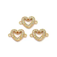 Brass Micro Pave Clear Cubic Zirconia Heart Frame Connector Charms