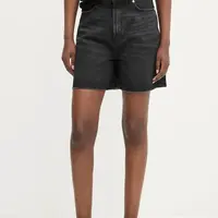 Džínové šortky HUGO dámské, černá barva, hladké, high waist, 50538855