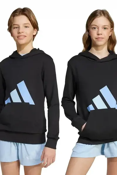 Dětská mikina adidas černá barva, s kapucí, s potiskem, KB7313