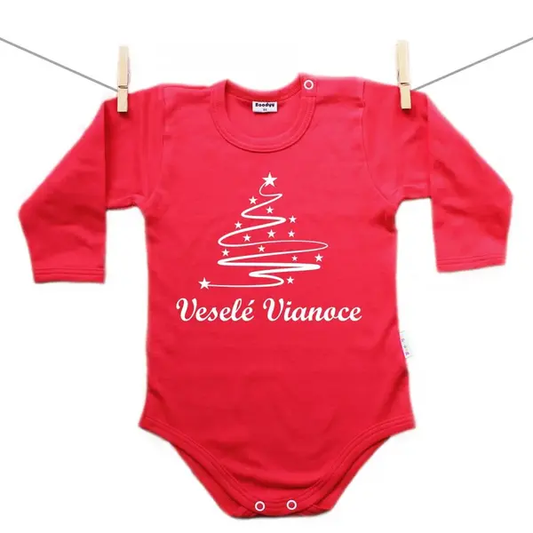 Boodyy Červené body s dlhým rukávom Veselé Vianoce so stromčekom 56 (0-2 mesiace)