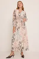 Bigdart Women&#39;s Dusty Rose Black Floral Patterned Chiffon Dress 2134