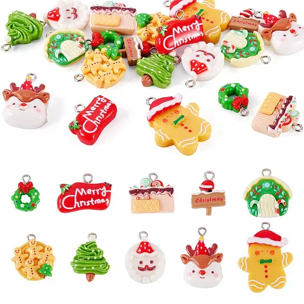 20Pcs 10 Styles Christmas Theme Rsin Pendants