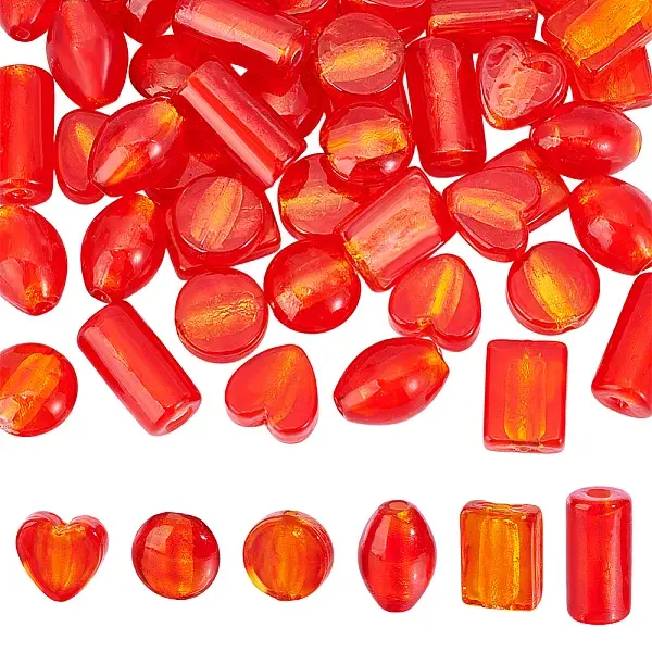 60Pcs 6 Styles Handmade Silver Foil Lampwork Beads
