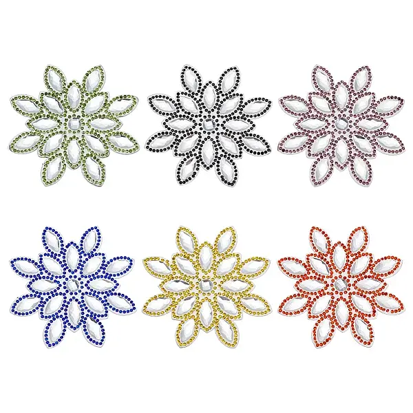 6Pcs 6 Colors Snowflake Glitter Hotfix Glass Rhinestone