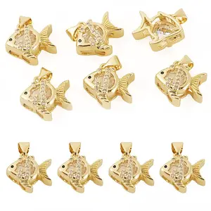 6Pcs Brass Micro Pave Cubic Zirconia Pendants