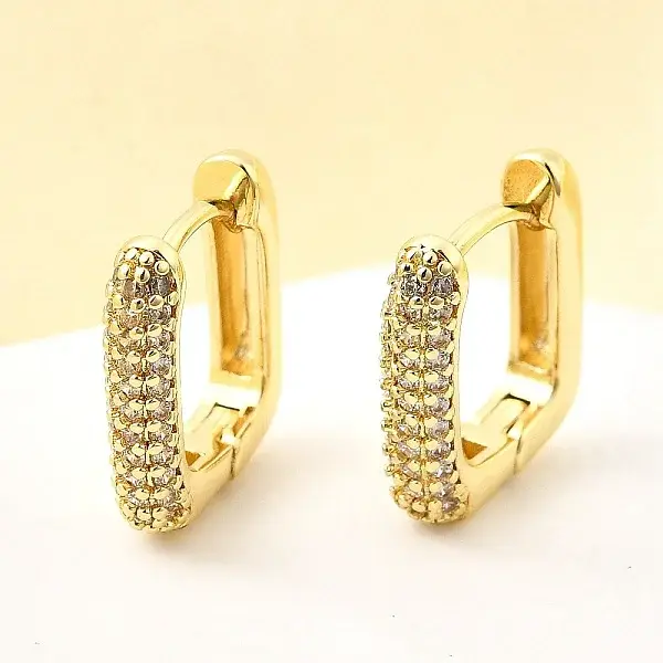 Brass Micro Pave Clear Cubic Zirconia Hoop Earrings