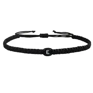 Adjustable Handmade Woven Waxed Polyester Cord Braided Bracelets with Acrylic Letter Beads