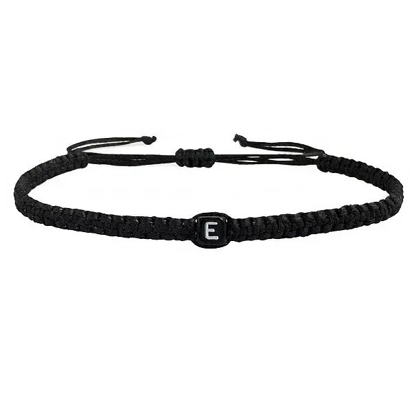 Adjustable Handmade Woven Waxed Polyester Cord Braided Bracelets with Acrylic Letter Beads