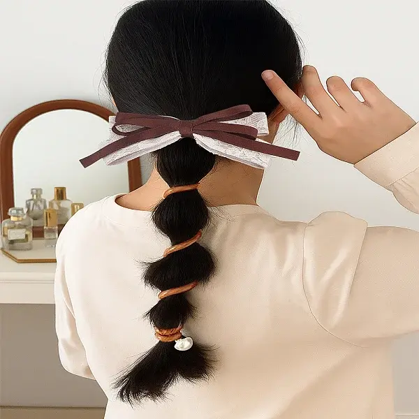 1Pc Resin and Polyester Braided Phone Cord Hair Ties
