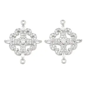 Brass Micro Pave Clear Cubic Zirconia Connector Charms