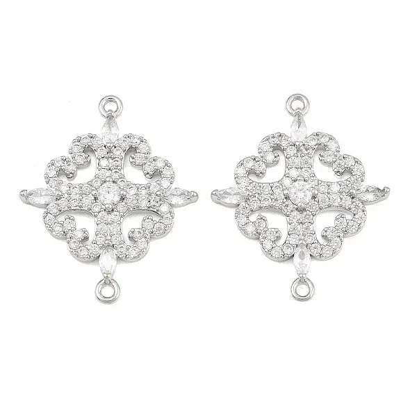 Brass Micro Pave Clear Cubic Zirconia Connector Charms