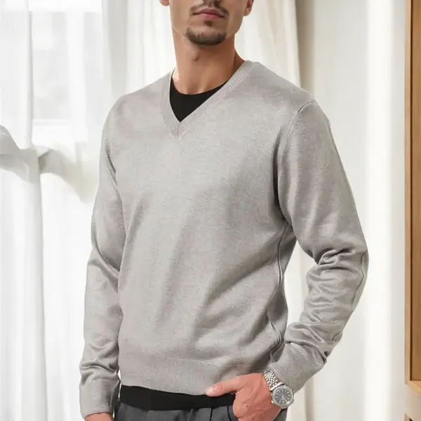38804 Dewberry Mens V Neck Knit Sweater-LIGHT GREY