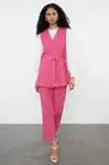 Trendyol Fuchsia Accessory Detailed Woven Fabric Vest Trousers Top and Bottom Set