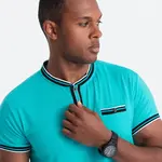Ombre Men's henley t-shirt with decorative ribbing - turquoise