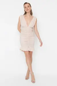 Trendyol práškové pletené lesklé večerní šaty