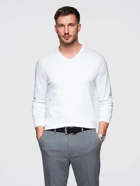 Ombre Men's unprinted longsleeve with a crew neckline - white