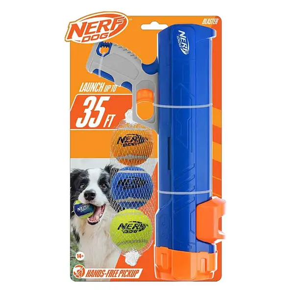NERF DOG Hračka pro psy blaster 30 cm a pískací míčky 5 cm 3 kusy