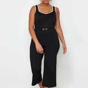 Trendyol Curve Black Stripe Detailed Square Neck Bodycon Knit Blouse