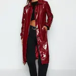 Trendyol Burgundy Shiny Belted Trenčkot