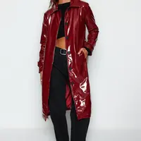 Trendyol Burgundy Shiny Belted Trenčkot