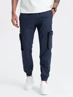 Ombre Men's JOGGER pants with zippered cargo pockets - navy blue