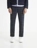 Tmavomodré pánske kockované skrátené nohavice Celio