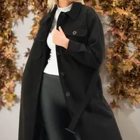 Z6777 DEWBERRY DÁMSKY KABÁT - JEDNOFAREBNÝ ČIERNY