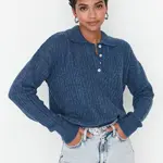 Trendyol Indigo Wide Fit mäkký textúrovaný pletený sveter