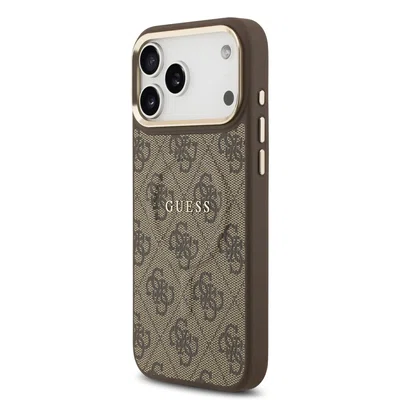 Zadní kryt Guess PU Leather 4G Gold Frame MagSafe Apple pro iPhone 17 Pro Max, hnědá