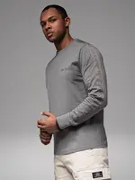 Ombre Men's cotton U-neck longsleeve with piping and chest print - grey