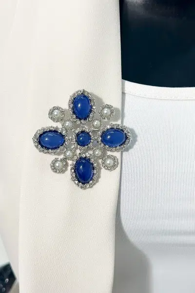 Floral brooch 2 silver + cornflower