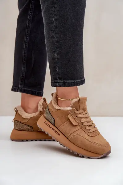 BIG STAR SHOES Dámske Tenisky S Kožušinou A Lesklým Elementom Big Star