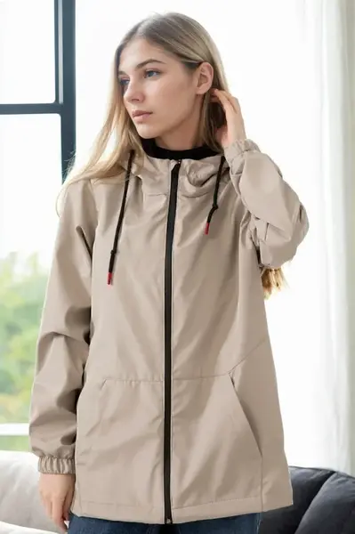 53121 Dewberry Hooded Women Raincoat-STONE