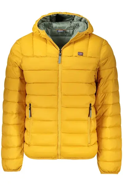 Žltá prešívaná zimná bunda s kapucňou