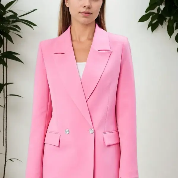 26139 Dewberry Womens Large Size Woven Blazer Jacket-PINK