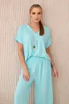 Women's set blouse with necklace + trousers - mint