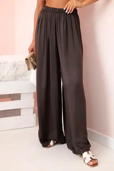 Kesi Włoski Dámske široké nohavice s elastickým pásom hnedý