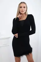 Viscose dress with fur at the bottom black