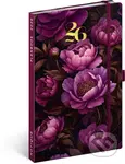 NOTIQUE Planbook - diár/notes Fialové kvety 2026 (horizontálny / linajkovaný, elastické zatváranie)