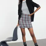 Trendyol Navy Blue Plaid Stitching Fabric Mini Woven Skirt